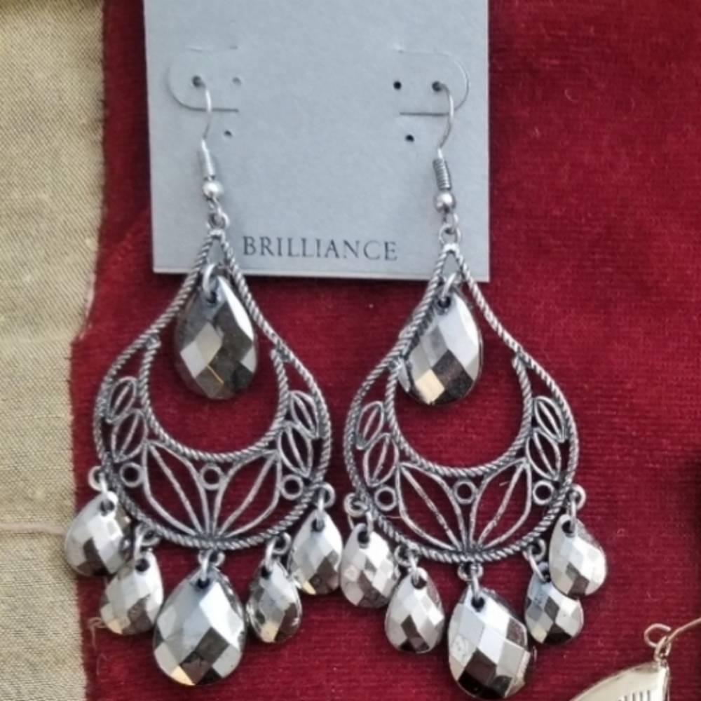 Silvertone Faceted Chandelier Earrings
